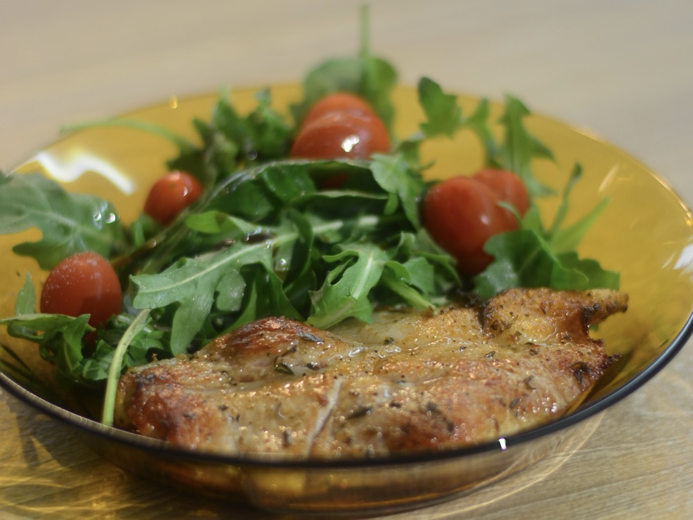 Easy Pork Chops with Arugula & Cherry Tomato Salad